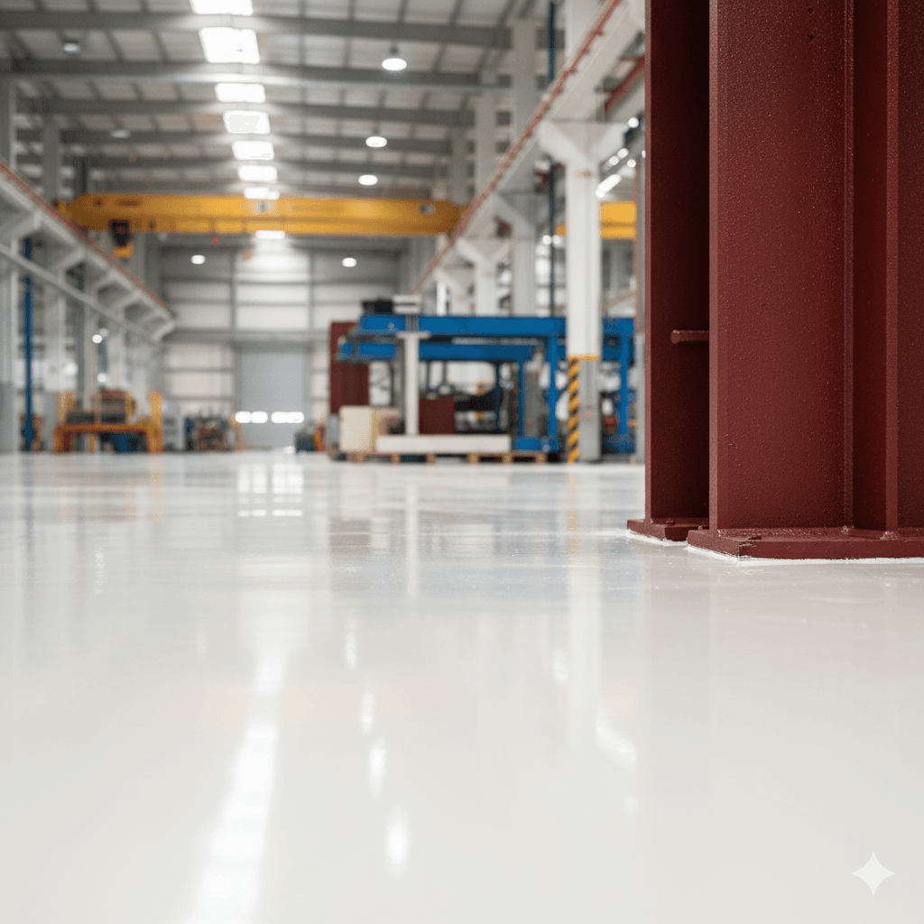 A large industrial warehouse with a durable coated floor