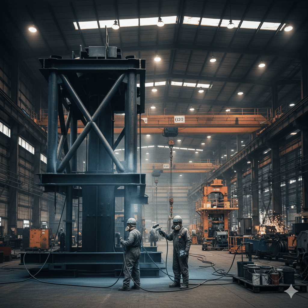 Industrial setting with protective coatings on heavy machinery